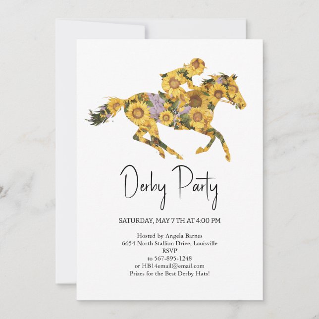 Convite  Derby Party Invitation – Floral Horse Head with S (Frente)