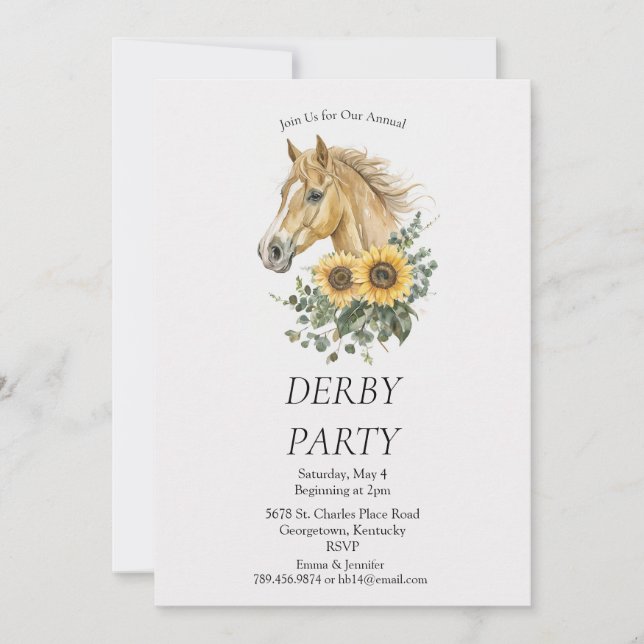 Convite  Derby Party Invitation – Horse Head Floral Sunflo (Frente)