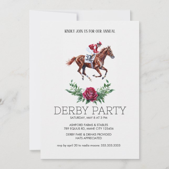 Convite Derby Party Invitation | Horse Racing Elegant Flor (Frente)