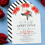 Convite Derby Style Big Hat Rose Bridal Shower Arch<br><div class="desc">Celebrate the bride-to-be with this chic and modern derby-style bridal shower arch invitation that features a watercolor illustration of a big hat with roses and a black bow on a light blue background. The reverse side features a pattern of black and white stripes. Personalize it to meet your needs.</div>