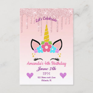 Convite Derramamento rosa de brilho/dia de aniversário de