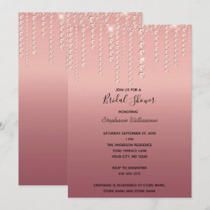 Convite Derramando Diamantes em Rose Gold Chuveiro de Noiv