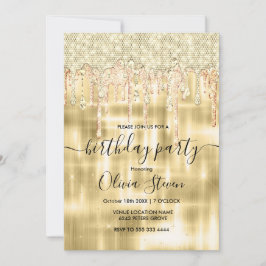 Convite Derrame de ouro elegante qualquer monograma etário