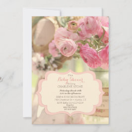Convite Desbotado Country Chic Flores Rosa Suave