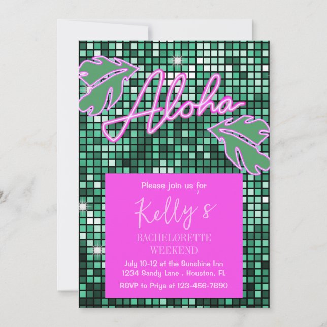 Convite Descolagem Tropical Bachelorette Weekend Neon (Frente)