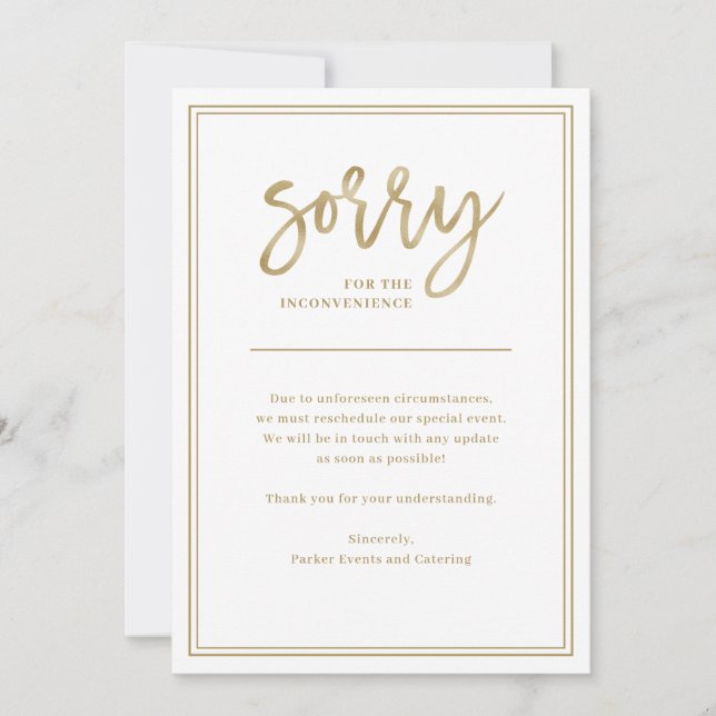 Convite Desculpe o Inconveniente | Cancelamento ou Adiamen (Frente)