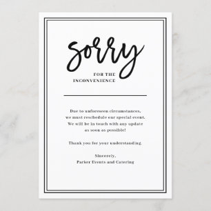 Convite Desculpe por incômodo  Cancelamento ou adiamento