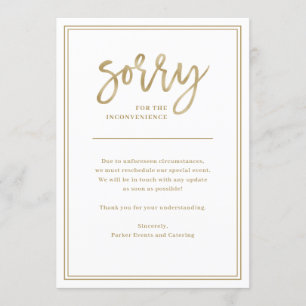 Convite Desculpe por incômodo  Cancelamento ou adiamento
