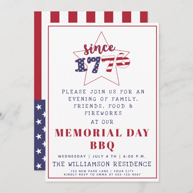 Convite Desde 1776 - CHURRASCO Patriótico do Dia de Memóri (Frente/Verso)