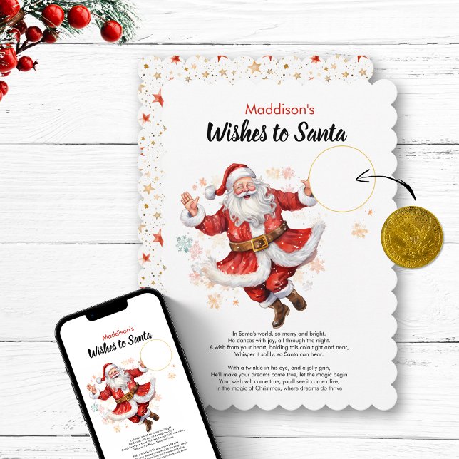Convite Deseja Papais noeis DIY - Nome Personalizado da Pl (Wishes to Santa DIY Coin Card Personalized Name  christmas childrens gift magic northpole letter fun)