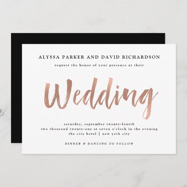 Convite Desejo Moderno | Casamento Dourado Faux Rosa (Frente/Verso)