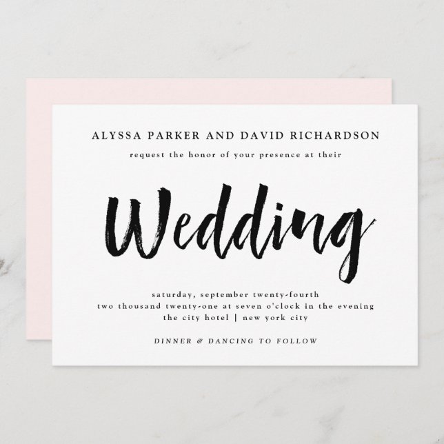 Convite Desejo Moderno | Casamento Negro e Branco (Frente/Verso)