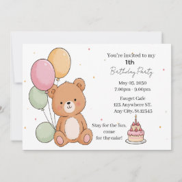 Convite Desejos de Aniversário do Urso Doce