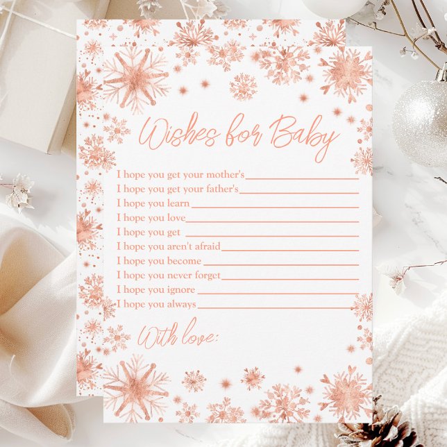 Convite Desejos de Flocos de Neve em Rose Gold para Bebê (Criador carregado)