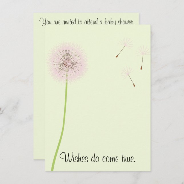 Convite Desejos do dente-de-leão para um chá de fraldas (Frente/Verso)