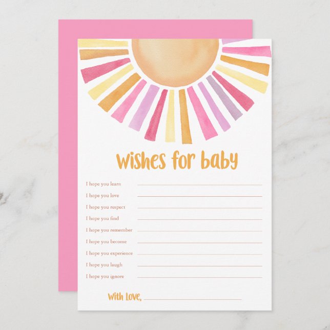 Convite Desejos para bebê garota chá de fraldas sunshine b (Frente/Verso)