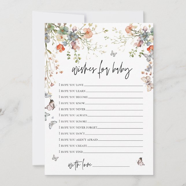 Convite Desejos para Chá de fraldas de flor selvagem bebê (Frente)