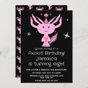 Convite desenhado à Festa de aniversário Axolotl c