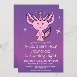 Convite desenhado à Festa de aniversário Axolotl c