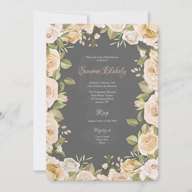 Convite Desenhado à Mão com Moldura de Rosa (Frente)