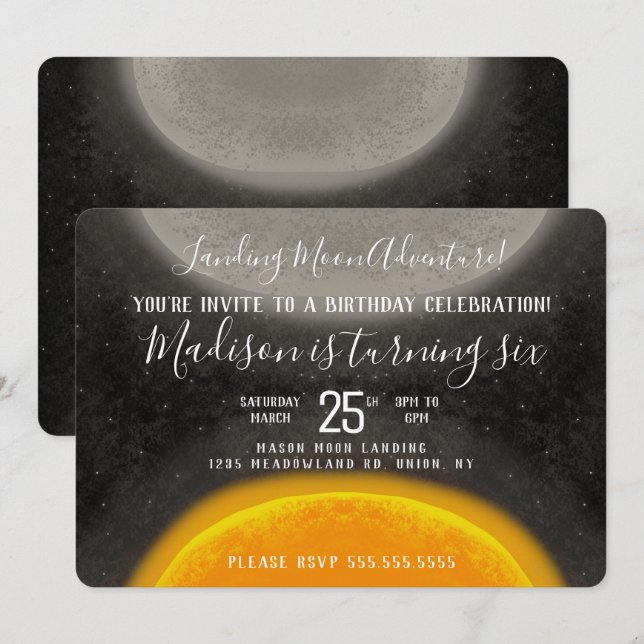 Convite Desenhado à Mão Espaço Galáxia Lua Anivers (Frente/Verso)