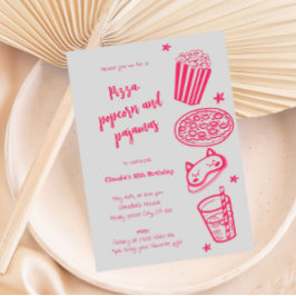 Convite Desenhado à Mão Pizza Pipoca e Pijamas