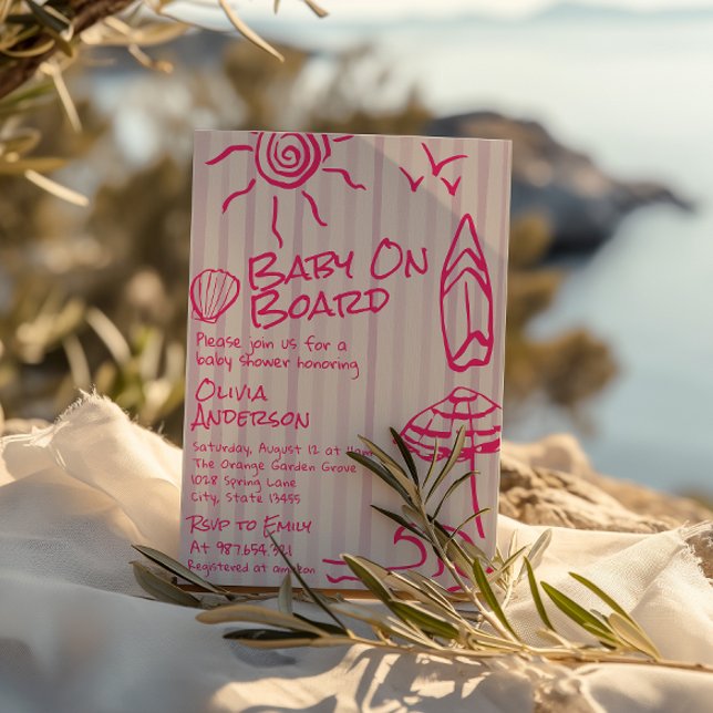 Convite Desenhado Bebê No Chá de fraldas Surf De Verão (Criador carregado)