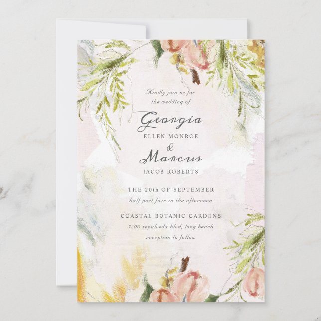 Convite Desenhado no Casamento de Tintas de Óleo de Primav (Frente)