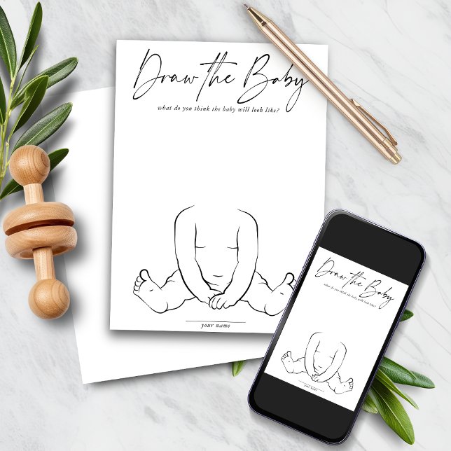 Convite DESENHAR BAIXÁVEL Jogo do Chá de fraldas do Bebê D (DOWNLOADABLE Draw the Baby Fun Baby Shower Game Invitation)