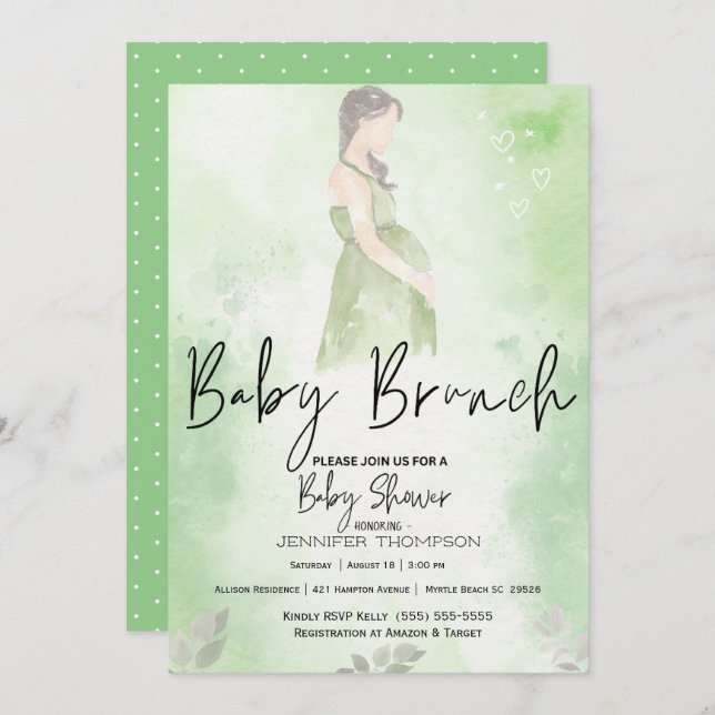 Convite Desenhar Chá de fraldas do Green Baby Brunch (Frente/Verso)