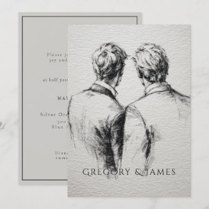 Convite Desenho a lápis do casamento de noivos gays