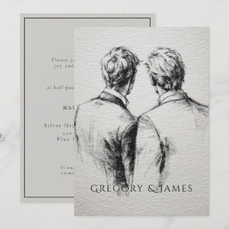 Convite Desenho a lápis do casamento de noivos gays