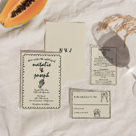 Convite Desenho à Mão Retro Divertido Única Excêntrica Cas