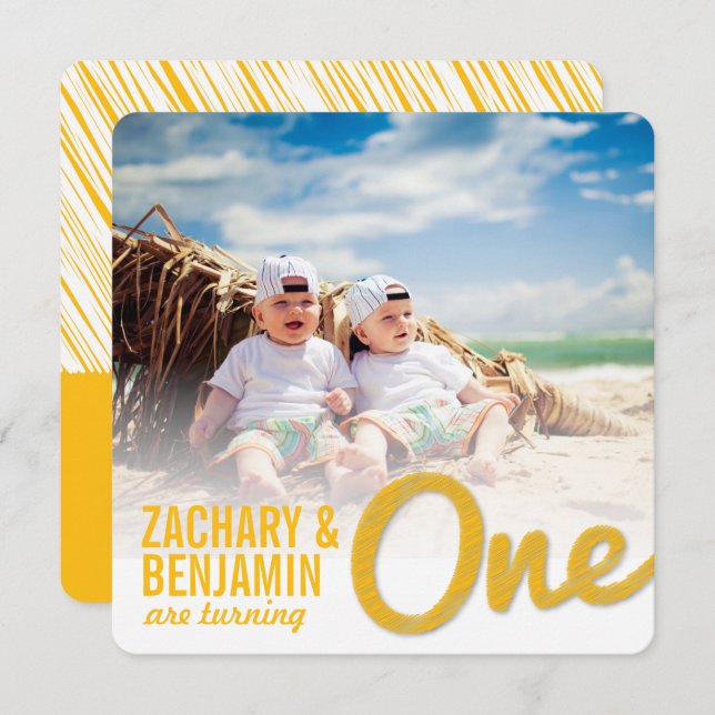 Convite Desenho Amarelo Grande Festa de Um primeiro aniver (Frente/Verso)