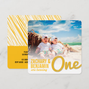 Convite Desenho Amarelo Grande Um Festa De primeiro aniver