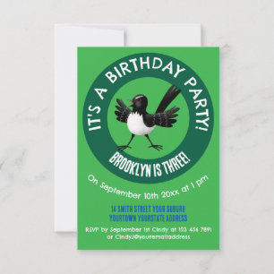 Convite desenho animado australiano Willie Wagtail