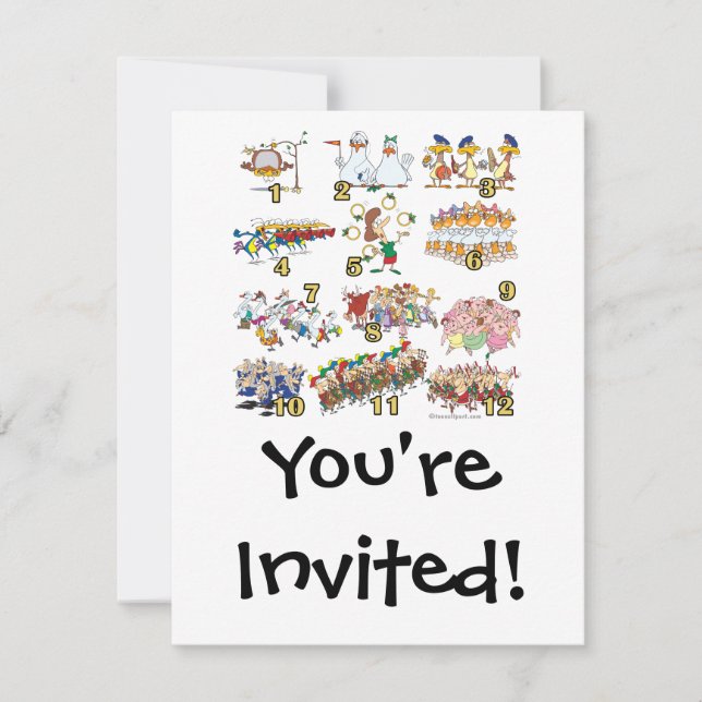 Convite desenho animado de natal dos doze dias (Frente)