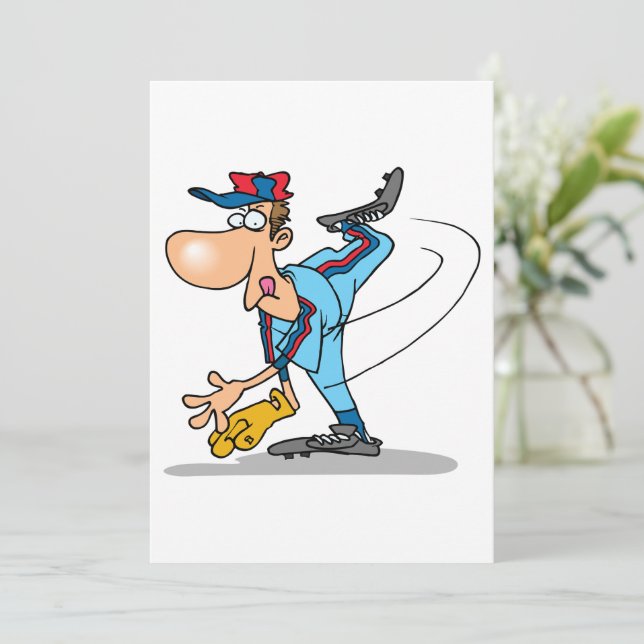 Convite Desenho Animado Divertido de um Arremessador de Be (Em pé/Frente)