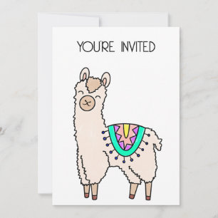 Convite desenho animado feliz lama alpaca