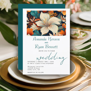 Convite Desenho Botânico Floral Tropical Elegante para Cas