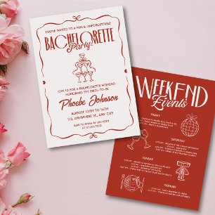 Convite Desenho Branco Bachelorette Vermelha Rosa, Itinerá