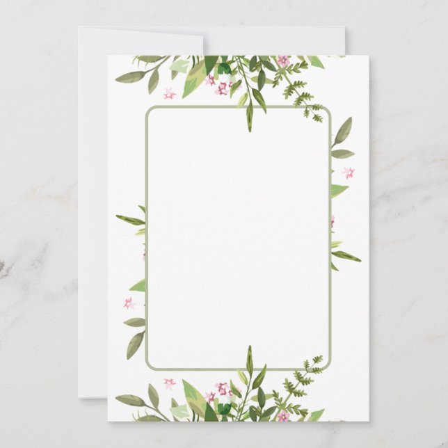 Convite Desenho com flores rosa spray de folha verde-oliva (Frente)