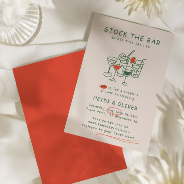 Convite Desenho Da Bebida Moderna Estoque Do Chá Dos Casai (Modern Drink Sketch Stock The Bar Couples Shower Invitation)
