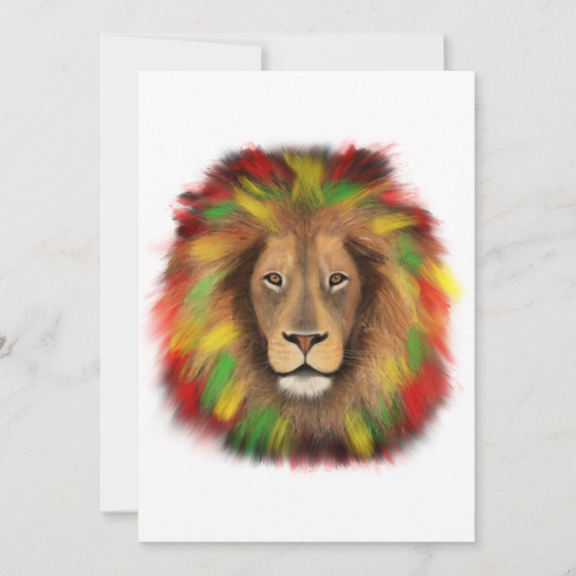 Convite Desenho da cabeça de leão Rasta vermelho amarelo v (Frente)