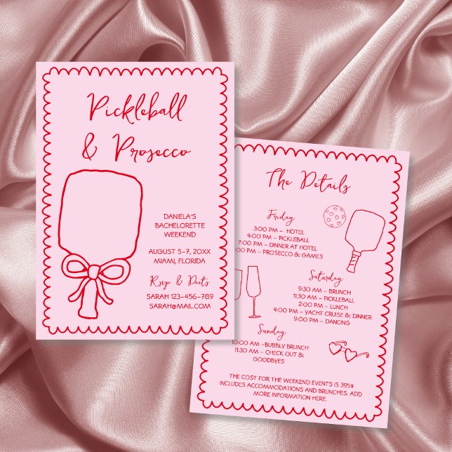 Convite Desenho da Mão de Bachelorette de Pickleball e Pro (Pickleball & Prosecco Bachelorette Hand Drawn Invitation)