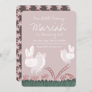 Convite Desenho Da Mão Do primeiro aniversario De Coelhinh