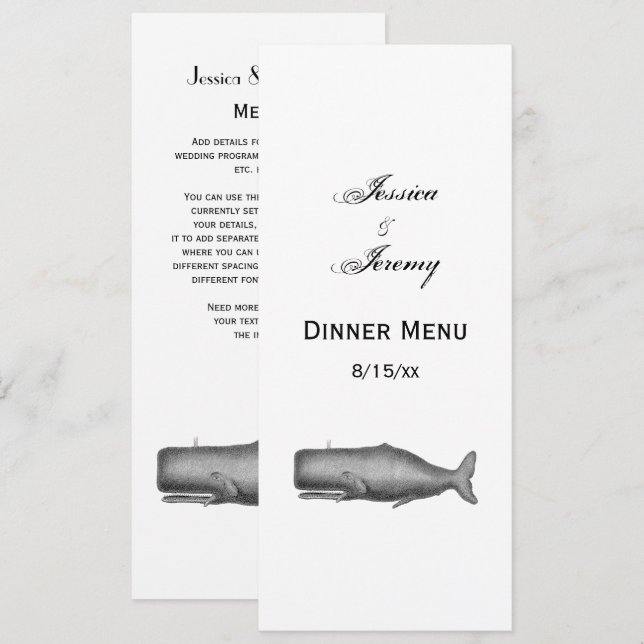 Convite Desenho de baleia do século XIX (Frente/Verso)