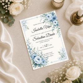 Convite Desenho de Casamento Floral Azul Elegante