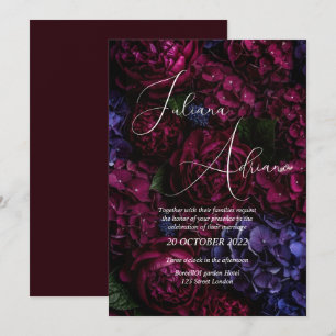 Convite desenho de casamento floral borgonha com rico vinh