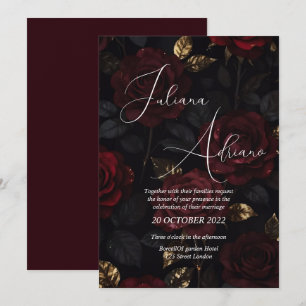 Convite desenho de casamento floral borgonha com rico vinh